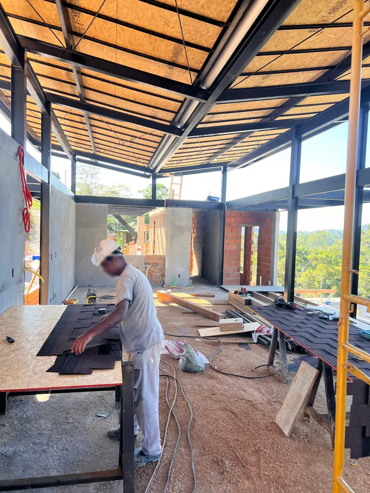 Carpintaria do pergolado em obra — NS Engenharia