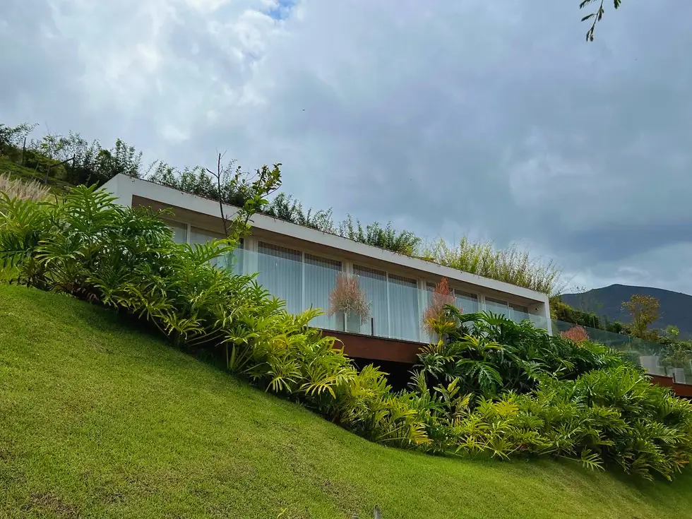 Volume linear com cobertura verde sobre o gramado — NS Engenharia